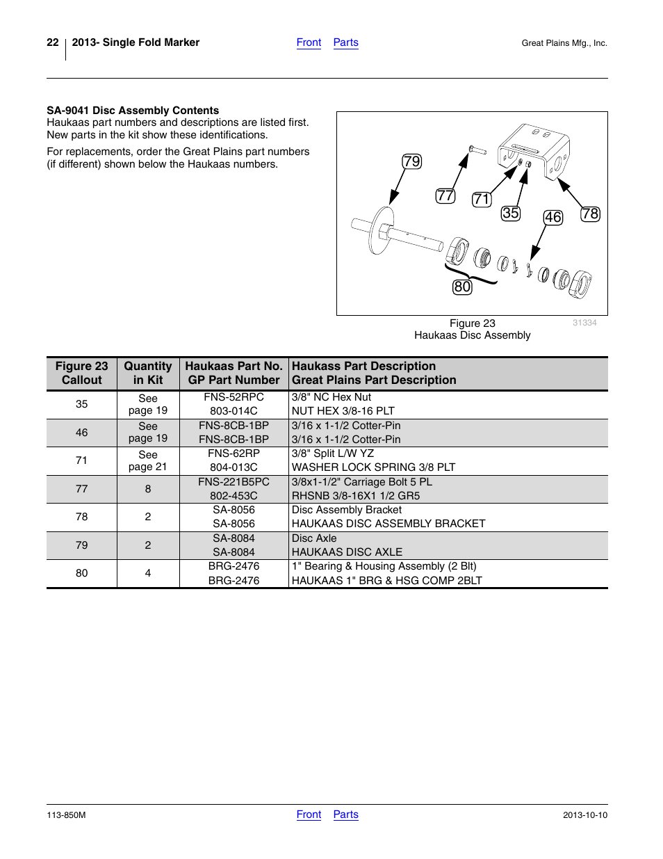 Sa-9041 disc assembly contents, Ange 21 to 80 ref | Great Plains NTA2007HD Assembly Instructions User Manual | Page 22 / 24