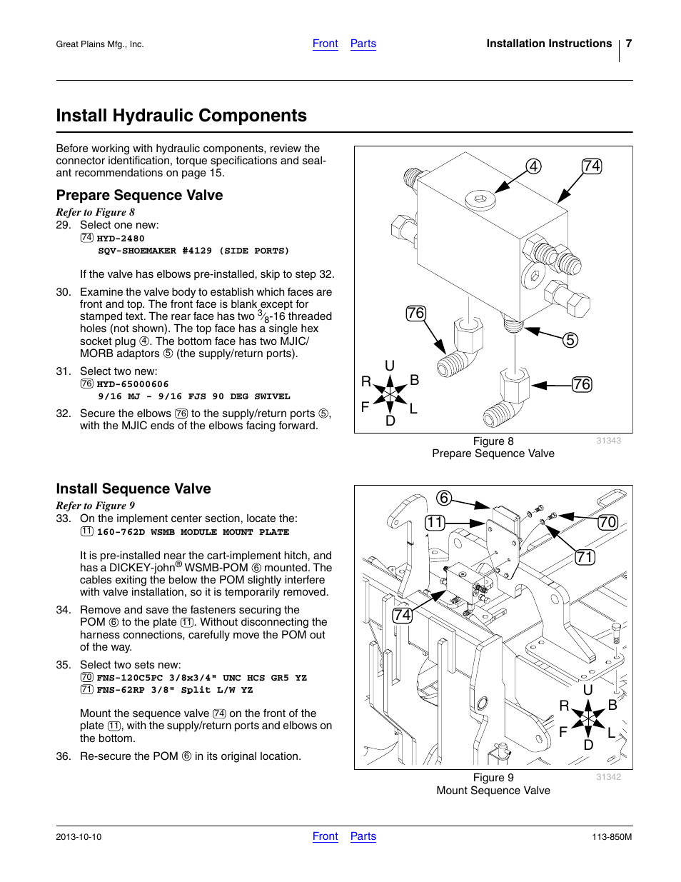 Install hydraulic components, Prepare sequence valve, Install sequence valve | Great Plains NTA2007HD Assembly Instructions User Manual | Page 7 / 24