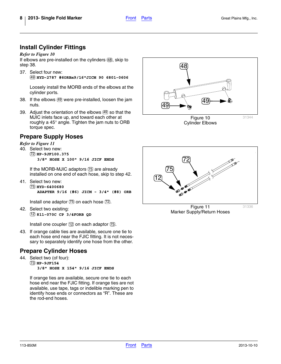 Install cylinder fittings, Prepare supply hoses, Prepare cylinder hoses | Great Plains NTA2007HD Assembly Instructions User Manual | Page 8 / 24