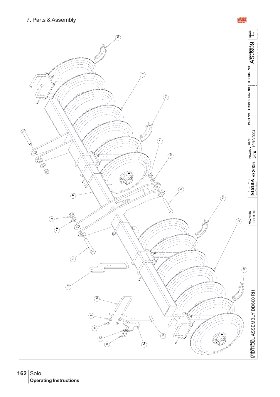 Cas0 909, Solo, 162 7. parts & assembly | Great Plains SOLO 450 Assembly Instructions User Manual | Page 122 / 164