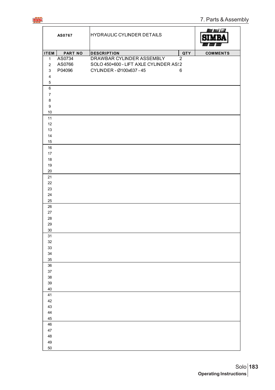 183 solo, Parts & assembly | Great Plains SOLO 450 Assembly Instructions User Manual | Page 143 / 164