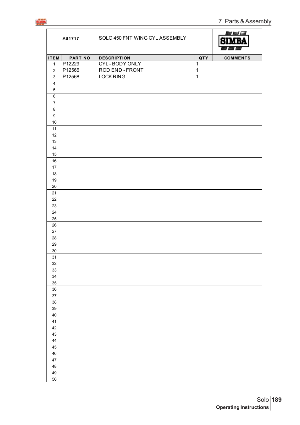 189 solo, Parts & assembly | Great Plains SOLO 450 Assembly Instructions User Manual | Page 149 / 164