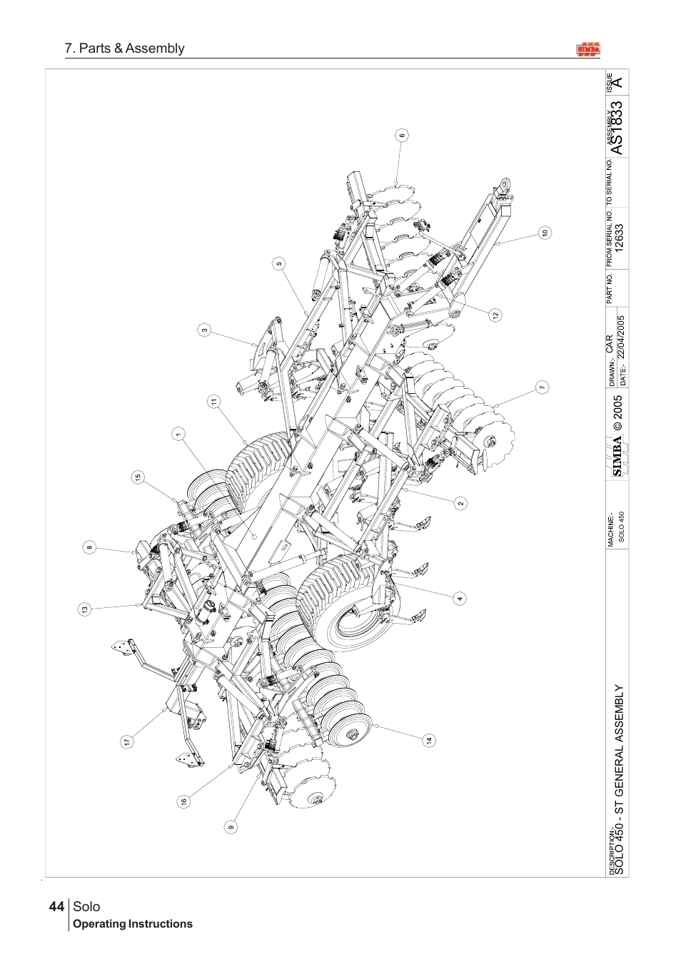 Aas18 33, Solo, 44 7. parts & assembly | Great Plains SOLO 450 Assembly Instructions User Manual | Page 4 / 164