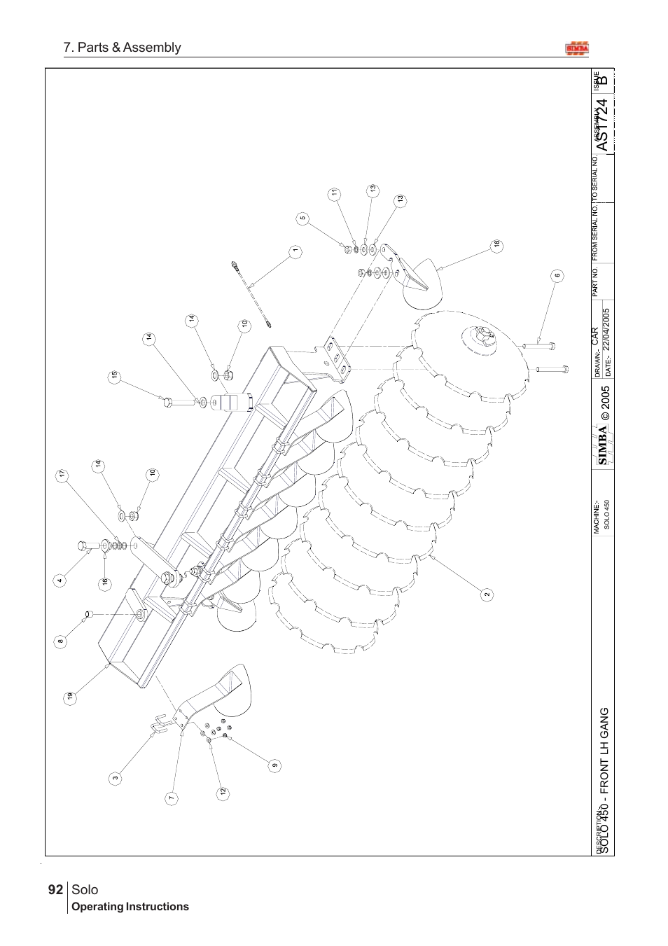 Ba s 1 724, Solo, 92 7. parts & assembly | Great Plains SOLO 450 Assembly Instructions User Manual | Page 52 / 164