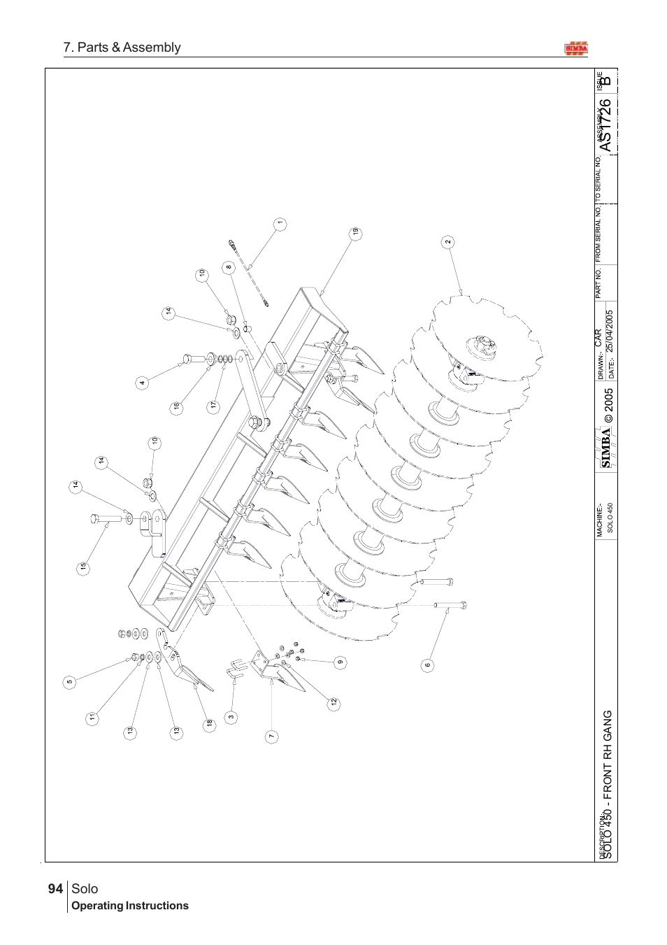 Bas17 2 6, Solo, 94 7. parts & assembly | Great Plains SOLO 450 Assembly Instructions User Manual | Page 54 / 164