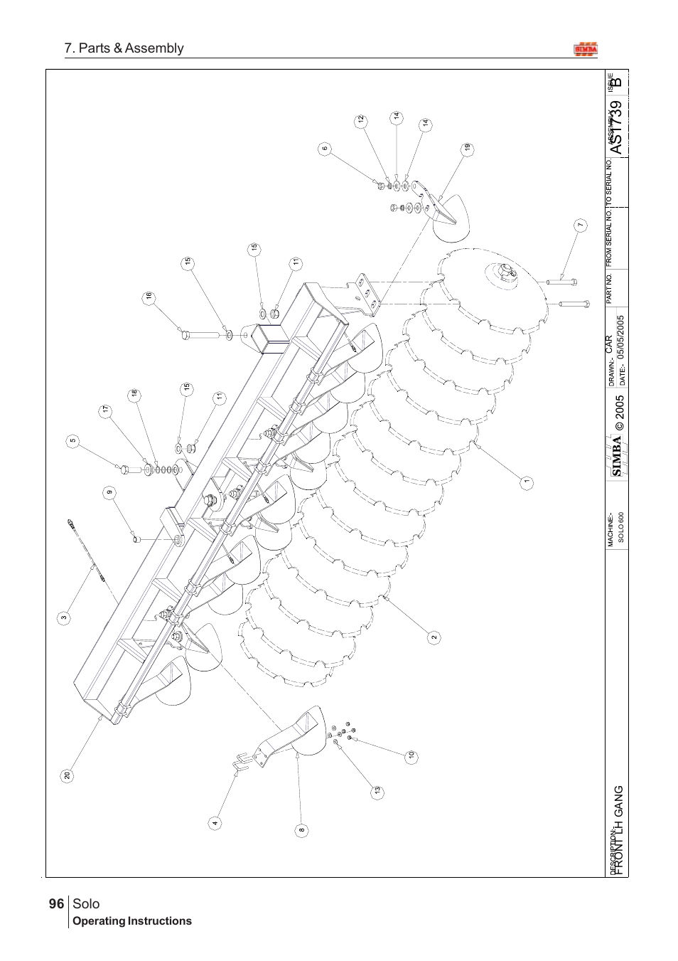 Bas17 39, Solo, 96 7. parts & assembly | Great Plains SOLO 450 Assembly Instructions User Manual | Page 56 / 164