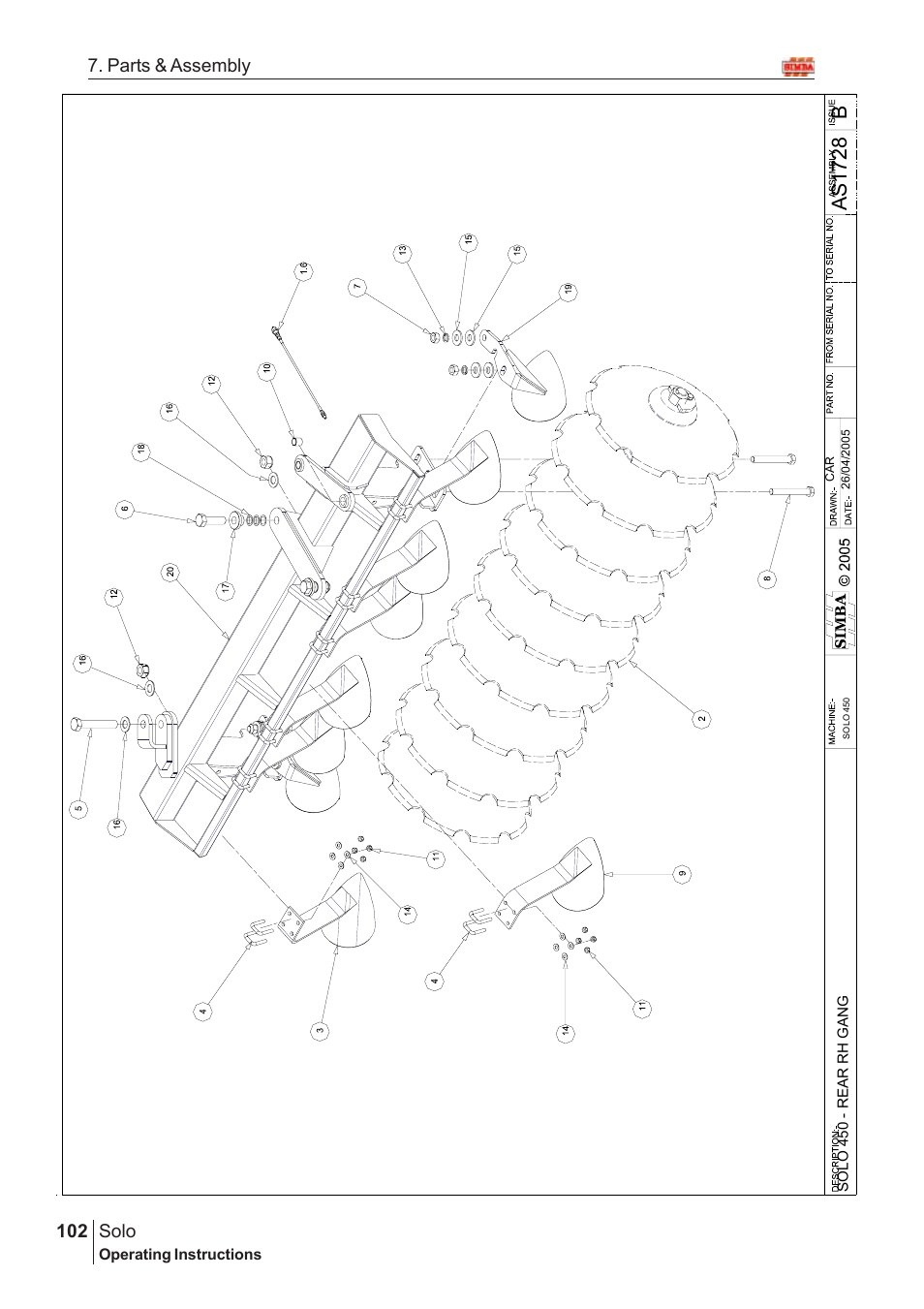 Bas17 28, Solo, 102 7. parts & assembly | Great Plains SOLO 450 Assembly Instructions User Manual | Page 62 / 164