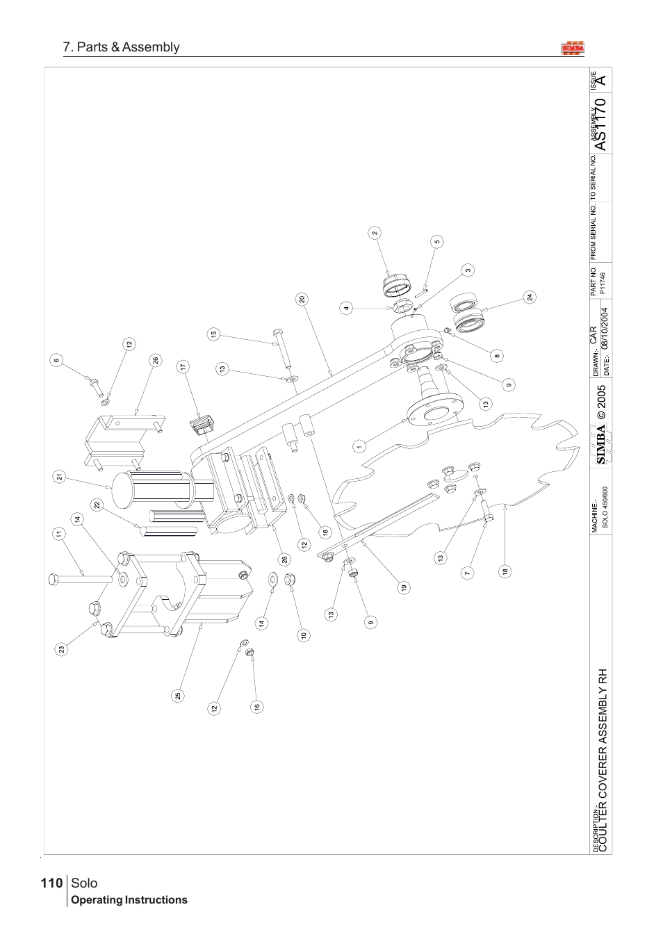 Aas11 70, Solo, 110 7. parts & assembly | Great Plains SOLO 450 Assembly Instructions User Manual | Page 70 / 164