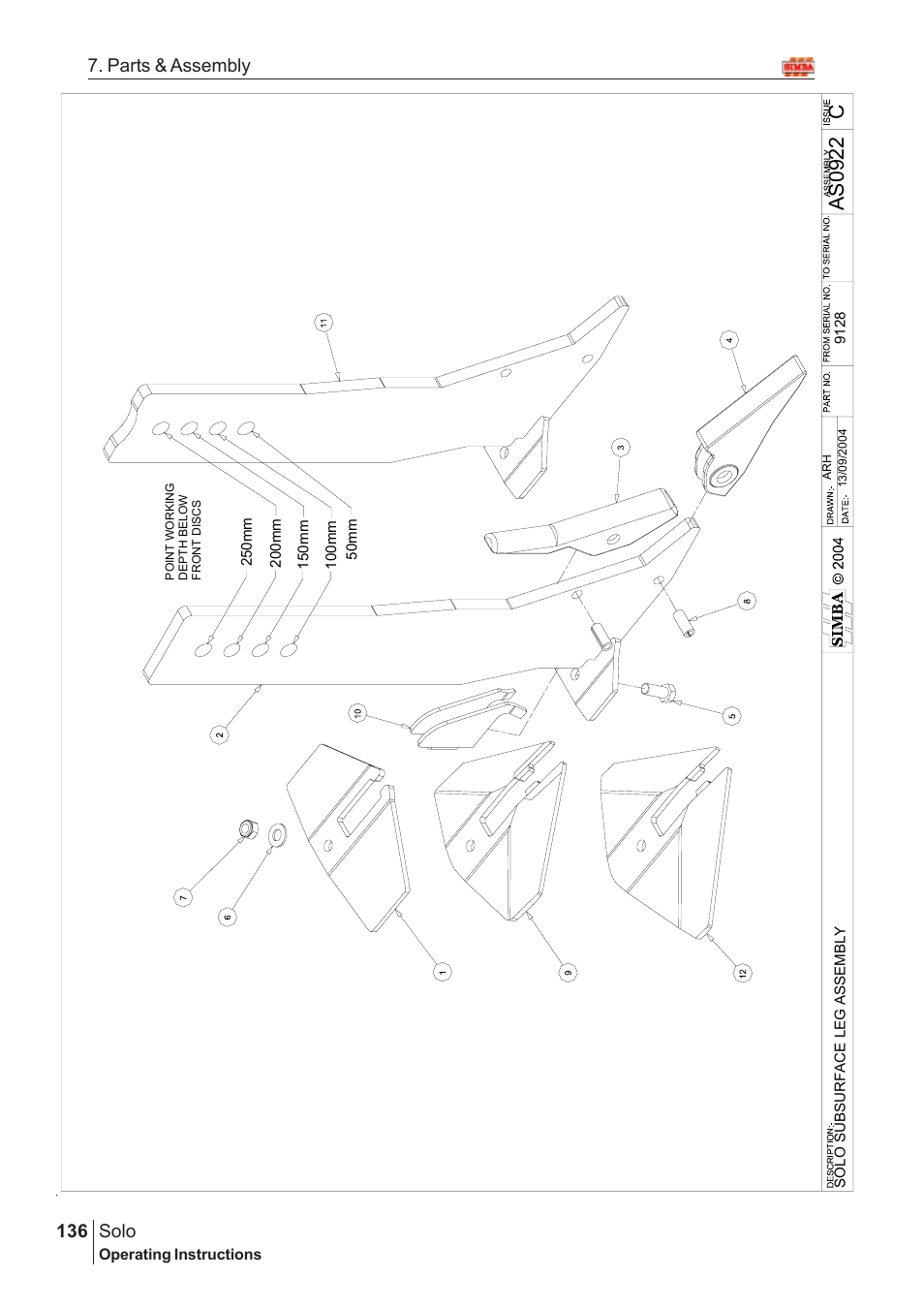 Cas09 22, Solo, 136 7. parts & assembly | Great Plains SOLO 450 Assembly Instructions User Manual | Page 96 / 164
