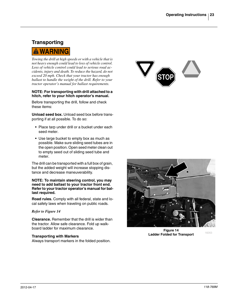 Transporting | Great Plains 2420P Operator Manual User Manual | Page 25 / 96
