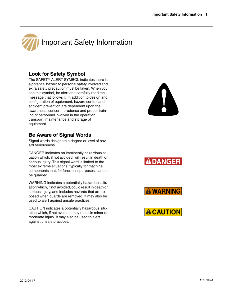 Important safety information, Look for safety symbol, Be aware of signal words | Great Plains 2420P Operator Manual User Manual | Page 3 / 96