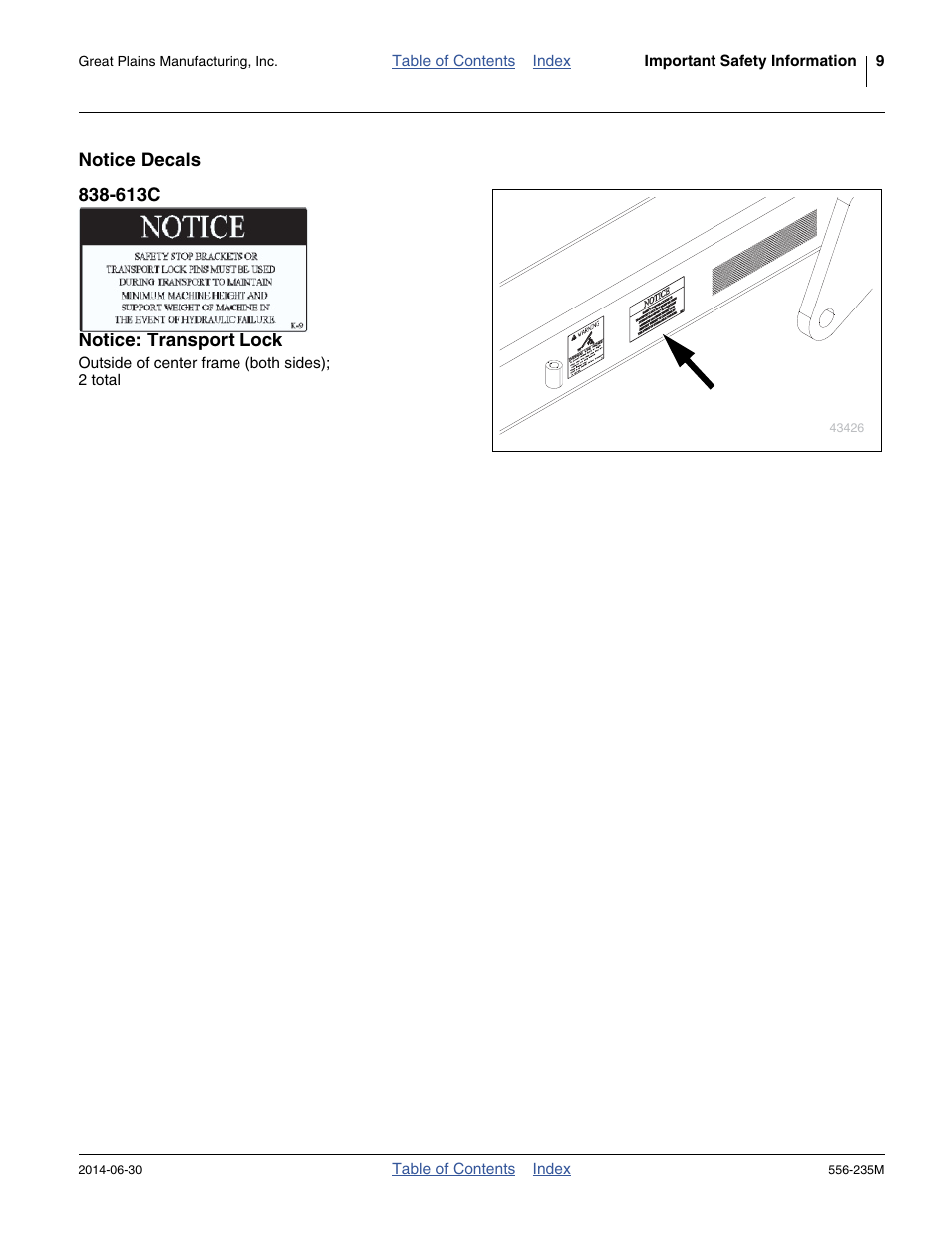 Notice decals, 613c notice: transport lock | Great Plains 7336 DH Operator Manual User Manual | Page 13 / 44