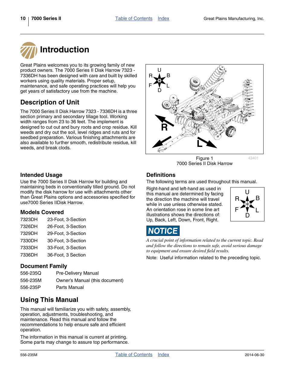 Introduction, Description of unit, Intended usage | Models covered, Document family, Using this manual, Definitions, Introduction description of unit, Intended usage models covered document family | Great Plains 7336 DH Operator Manual User Manual | Page 14 / 44