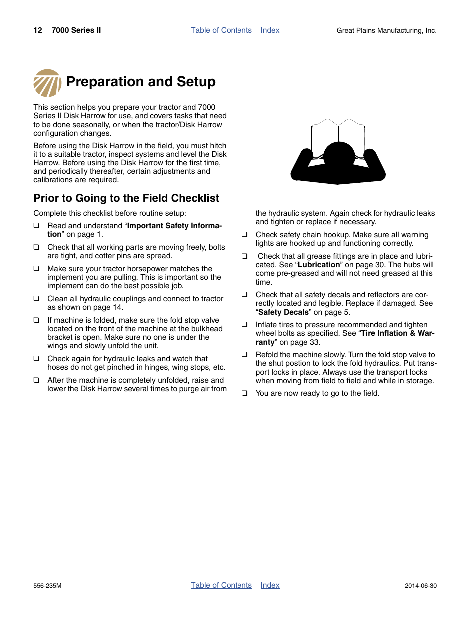 Preparation and setup, Prior to going to the field checklist | Great Plains 7336 DH Operator Manual User Manual | Page 16 / 44