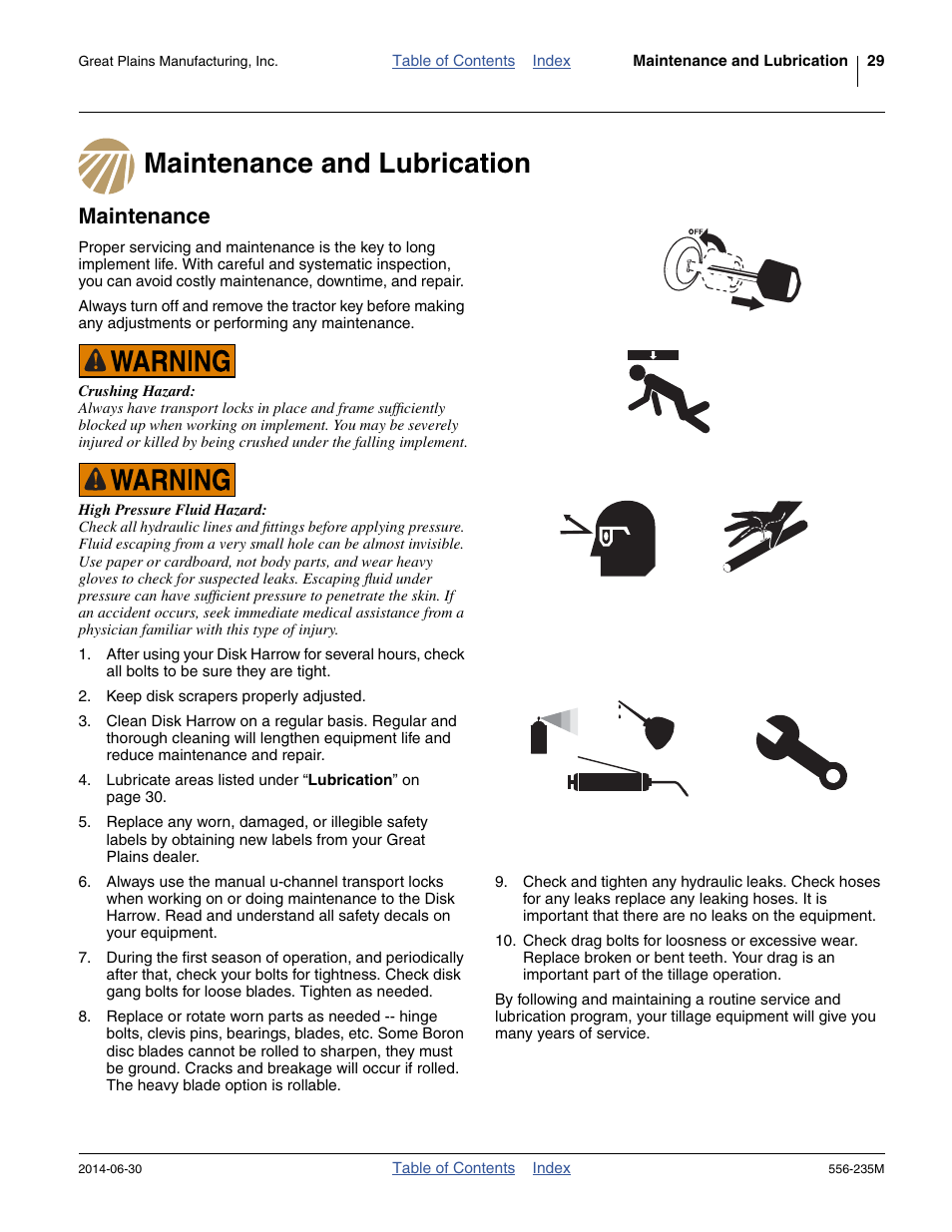 Maintenance and lubrication, Maintenance, Maintenance and lubrication maintenance | Great Plains 7336 DH Operator Manual User Manual | Page 33 / 44