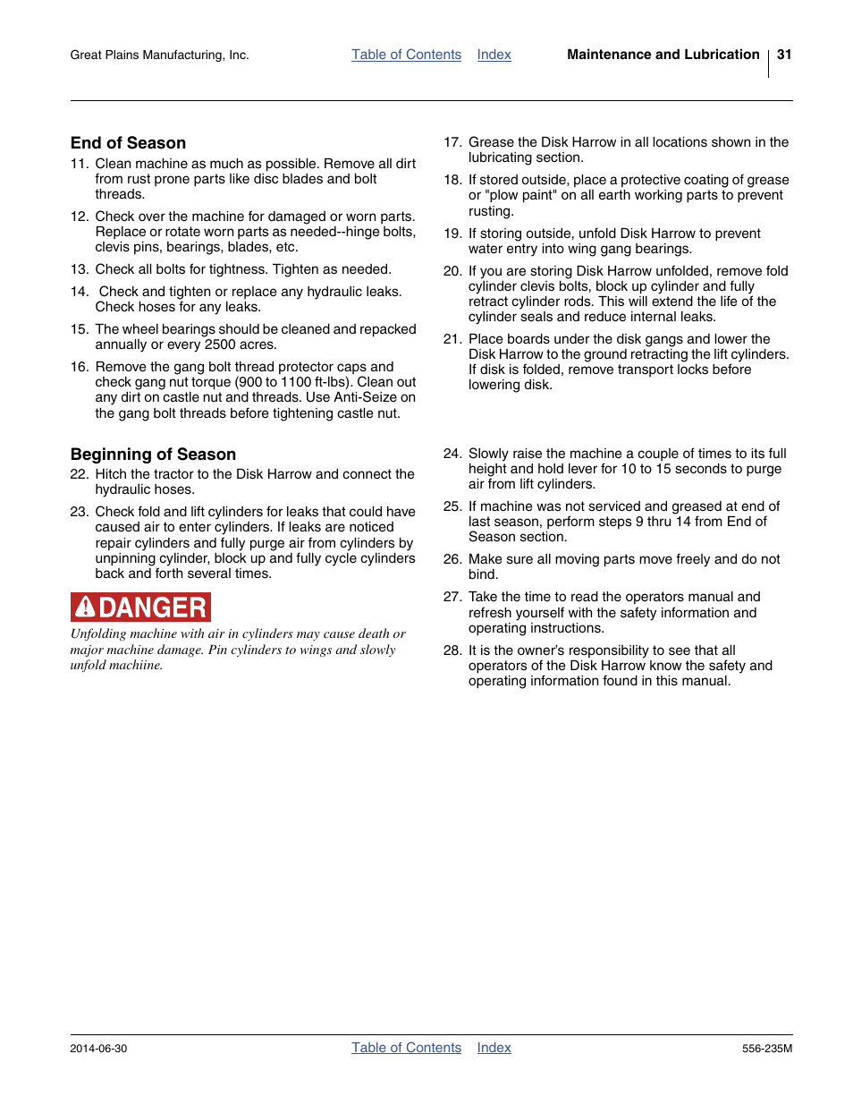 End of season, Beginning of season, End of season beginning of season | Great Plains 7336 DH Operator Manual User Manual | Page 35 / 44