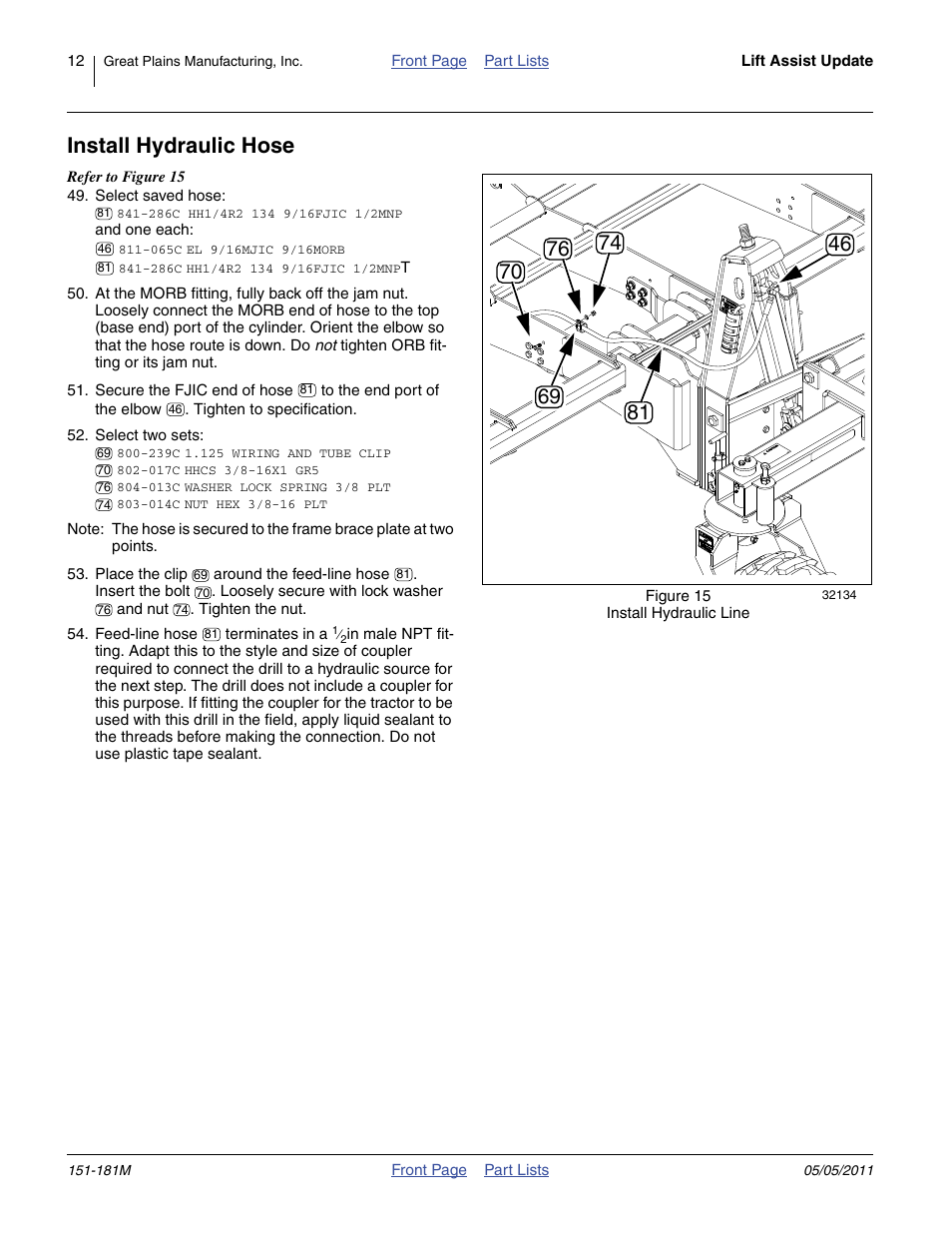 Install hydraulic hose | Great Plains 3P1006NT Assembly Instructions User Manual | Page 12 / 16