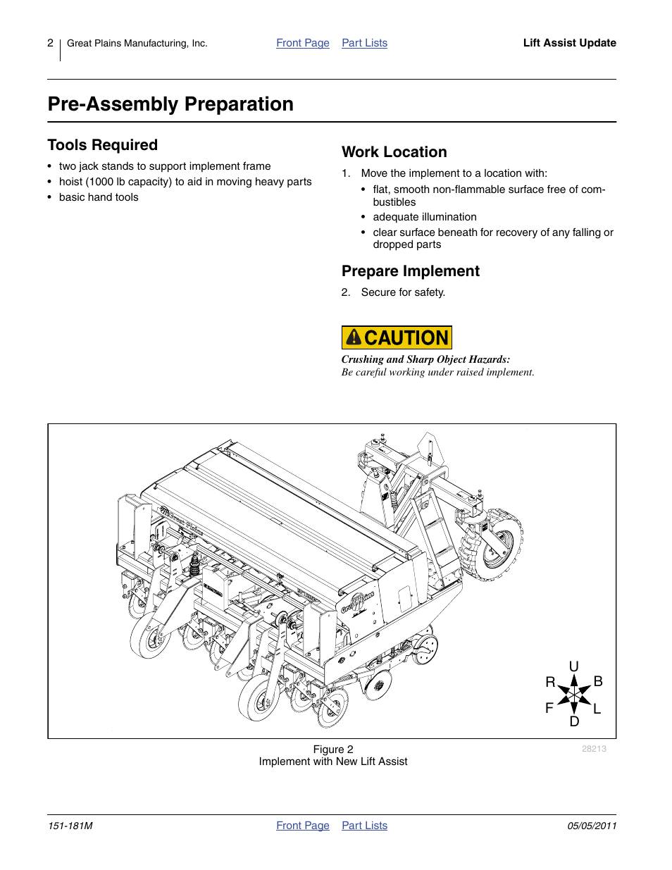 Pre-assembly preparation, Tools required, Work location | Prepare implement | Great Plains 3P1006NT Assembly Instructions User Manual | Page 2 / 16