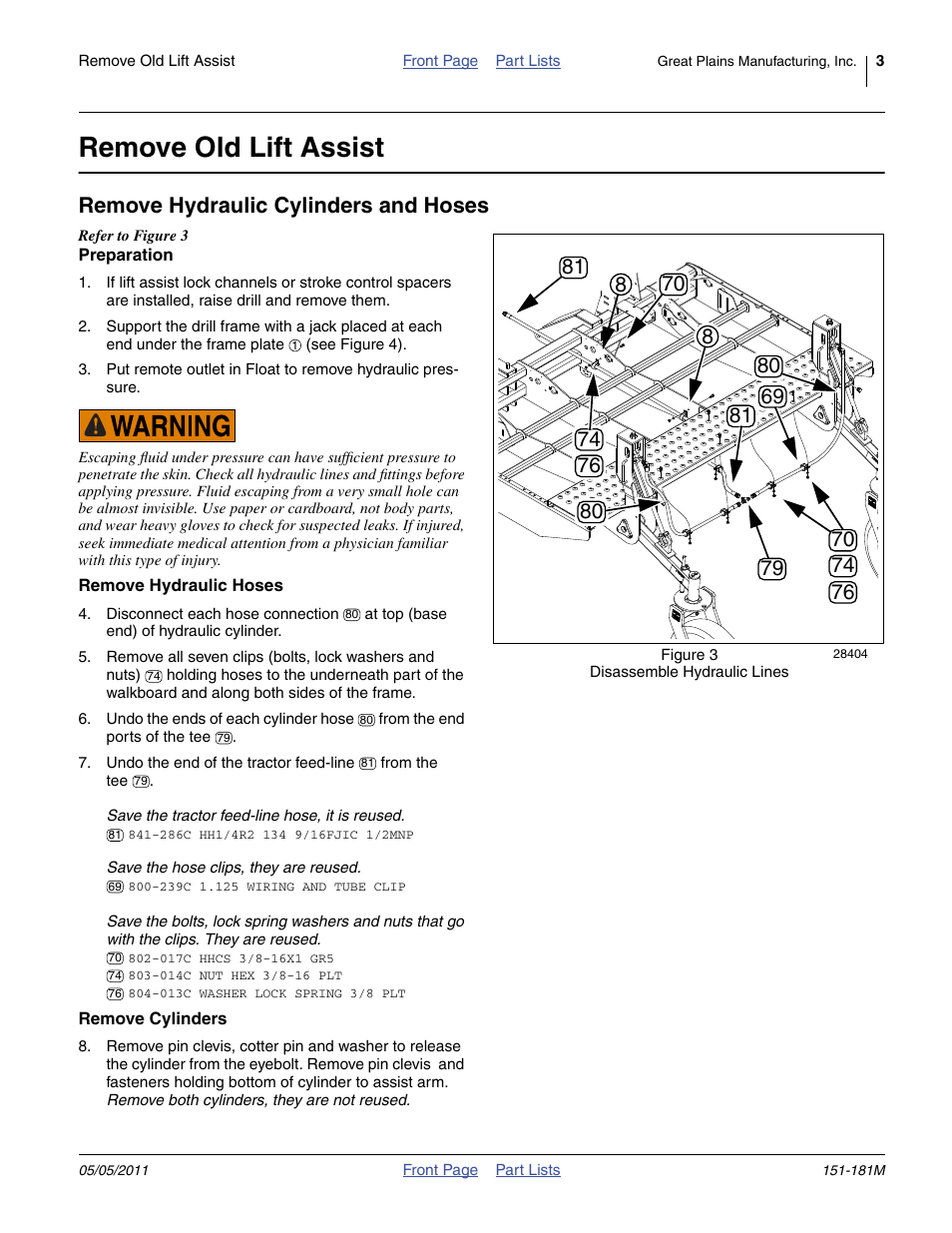 Remove old lift assist, Remove hydraulic cylinders and hoses | Great Plains 3P1006NT Assembly Instructions User Manual | Page 3 / 16