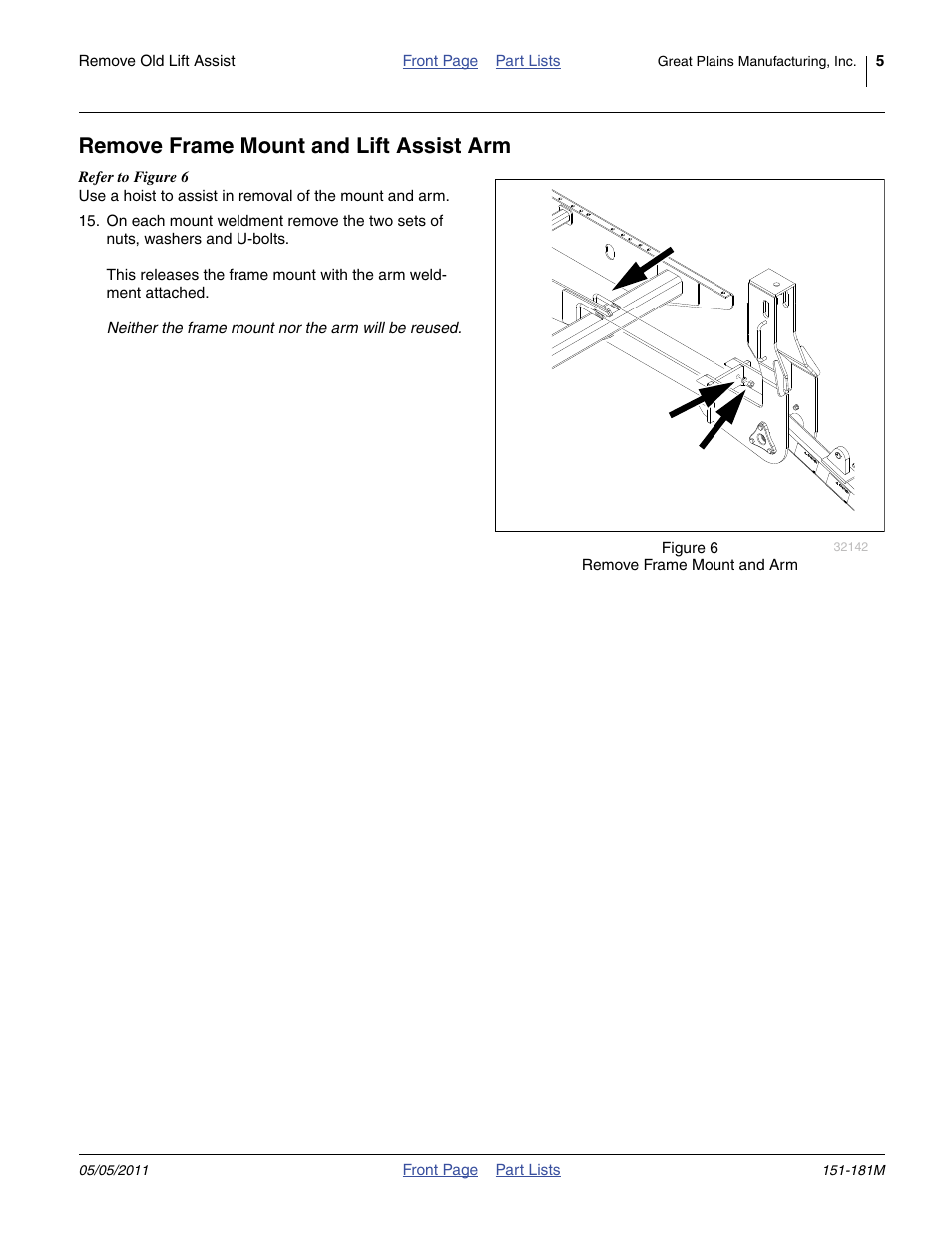 Remove frame mount and lift assist arm | Great Plains 3P1006NT Assembly Instructions User Manual | Page 5 / 16
