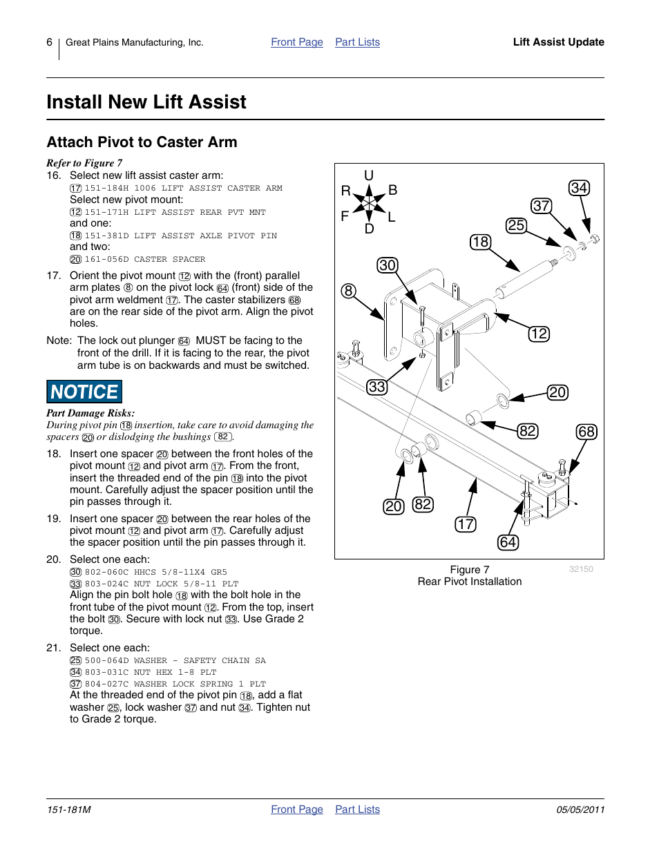Install new lift assist, Attach pivot to caster arm | Great Plains 3P1006NT Assembly Instructions User Manual | Page 6 / 16