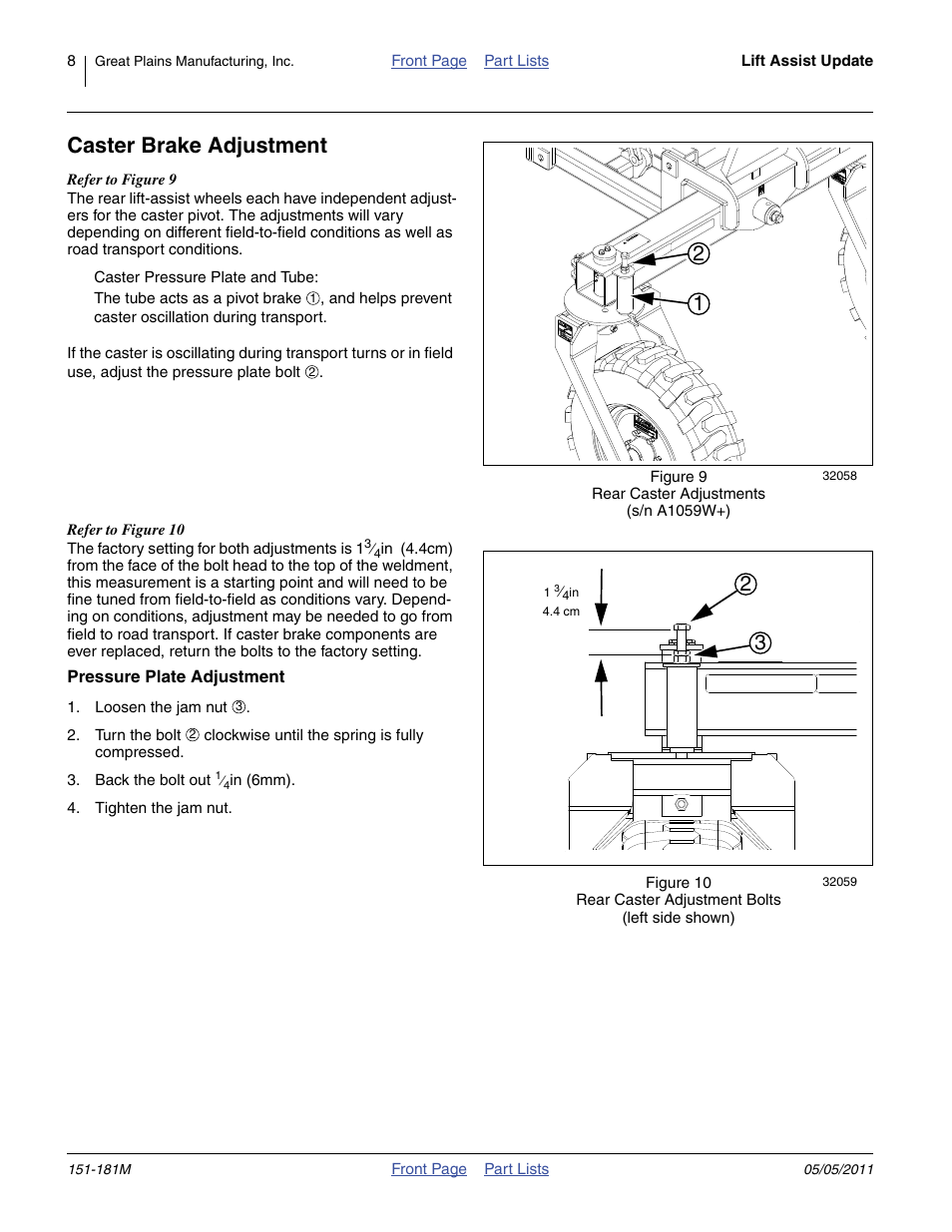 Caster brake adjustment | Great Plains 3P1006NT Assembly Instructions User Manual | Page 8 / 16