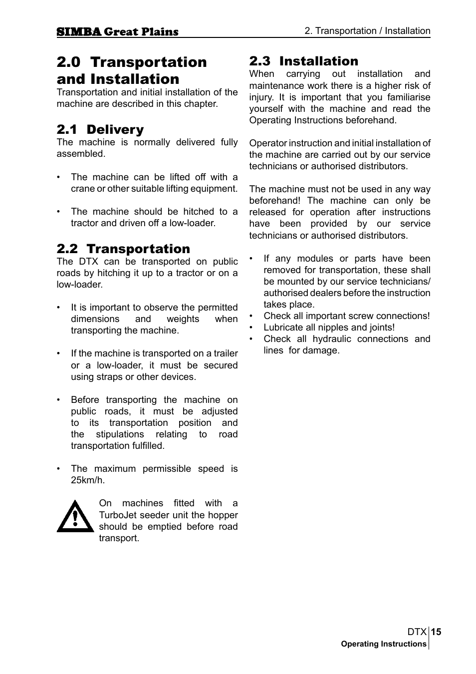 0 transportation and installation, 1 delivery, 2 transportation | 3 installation | Great Plains P18028E Operator Manual User Manual | Page 15 / 88