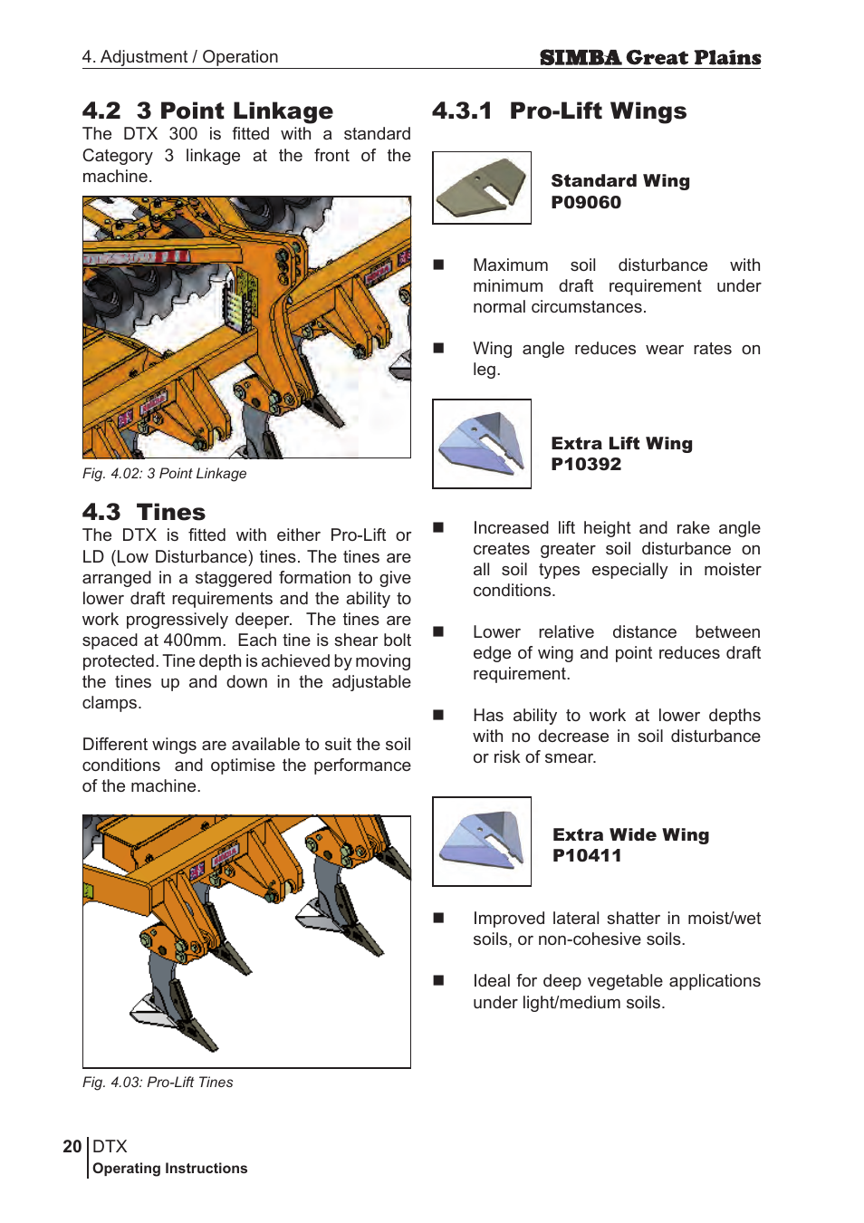 2 3 point linkage, 3 tines, 1 pro-lift wings | Great Plains P18028E Operator Manual User Manual | Page 20 / 88