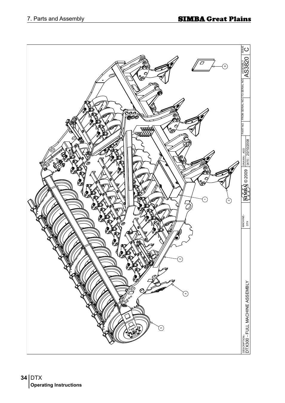 34 7. parts and assembly, Cas 38 20, Operating instructions | Si m b a | Great Plains P18028E Operator Manual User Manual | Page 34 / 88