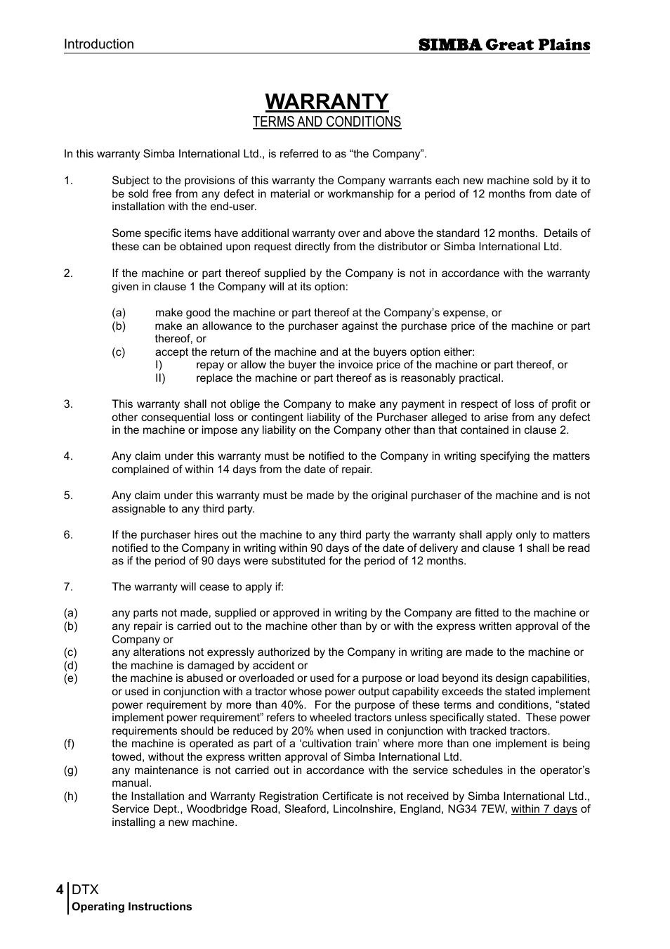 Warranty, Terms and conditions | Great Plains P18028E Operator Manual User Manual | Page 4 / 88