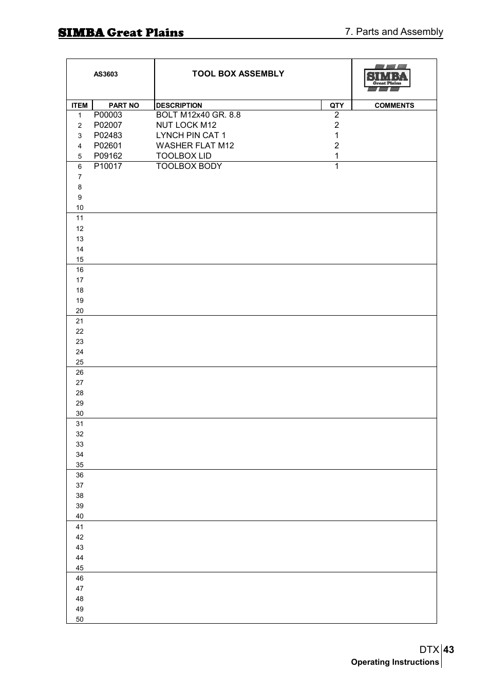 43 dtx, Parts and assembly | Great Plains P18028E Operator Manual User Manual | Page 43 / 88