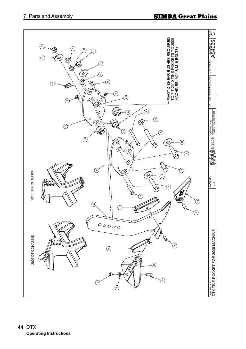 44 7. parts and assembly, Cas 40 26, Operating instructions | Si m b a | Great Plains P18028E Operator Manual User Manual | Page 44 / 88