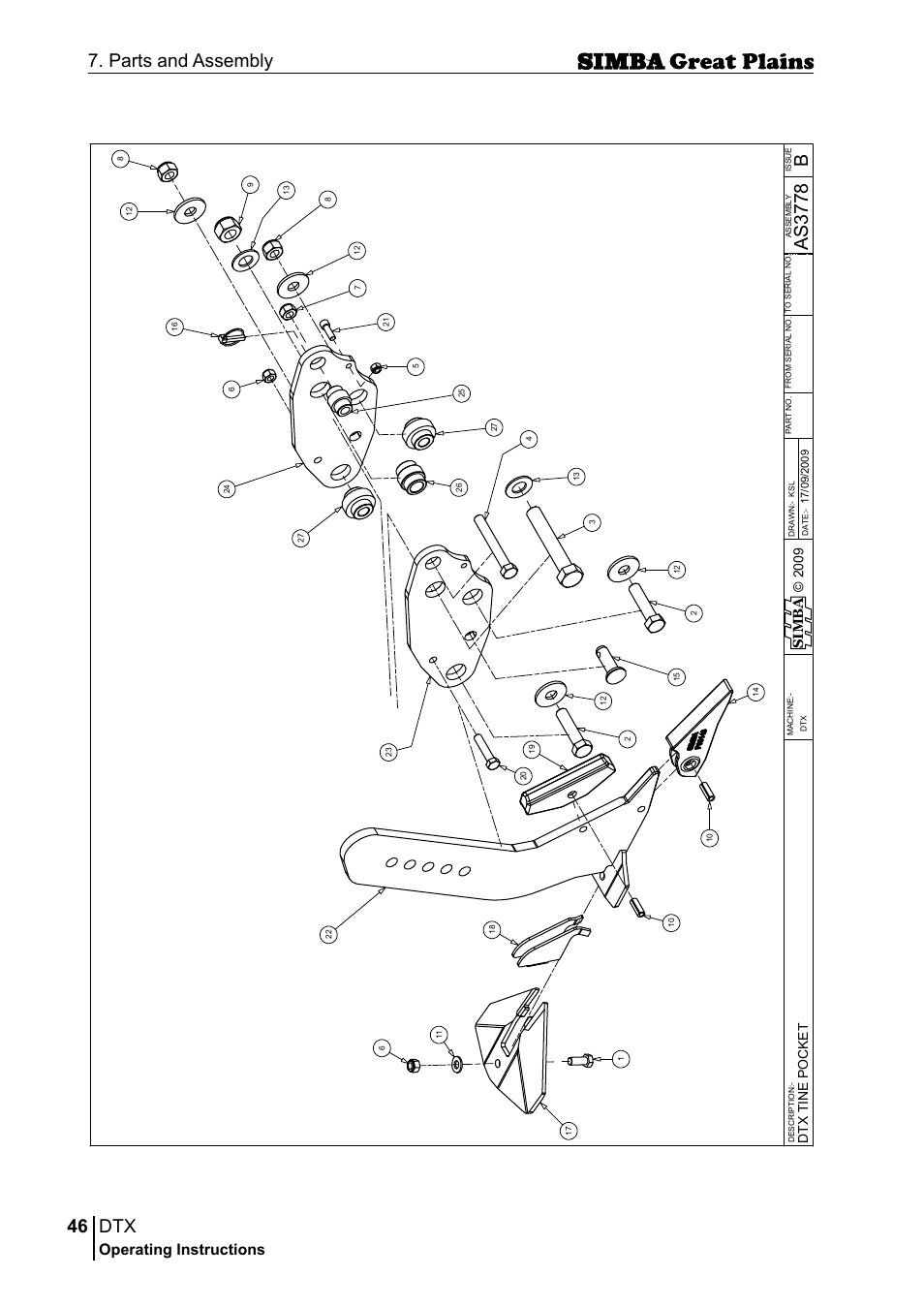 46 7. parts and assembly, Bas 37 78, Operating instructions | Si m b a | Great Plains P18028E Operator Manual User Manual | Page 46 / 88