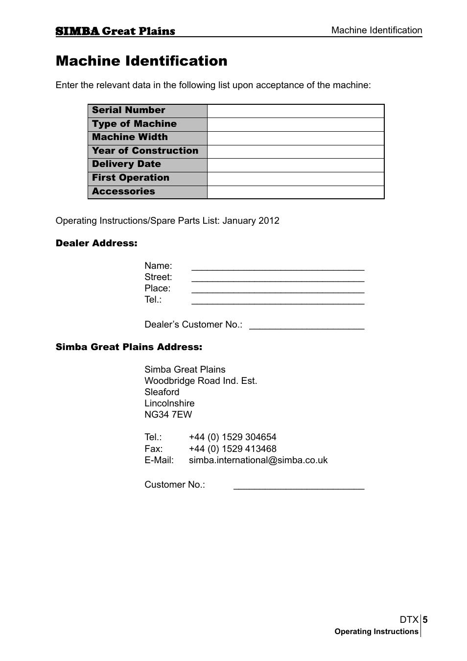 Machine identification | Great Plains P18028E Operator Manual User Manual | Page 5 / 88