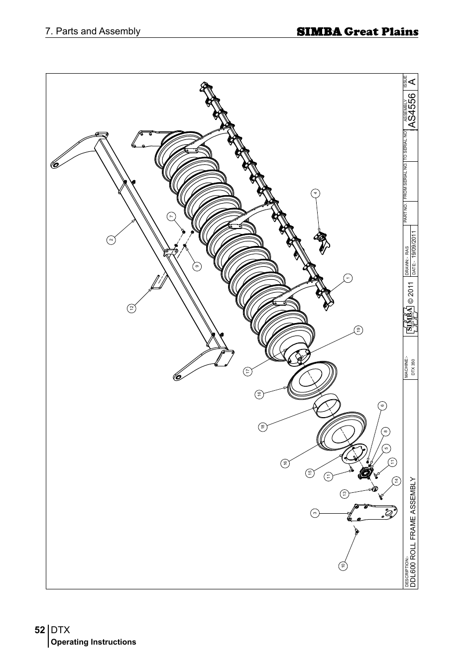 52 7. parts and assembly, Aas 45 56, Operating instructions | Si m b a | Great Plains P18028E Operator Manual User Manual | Page 52 / 88