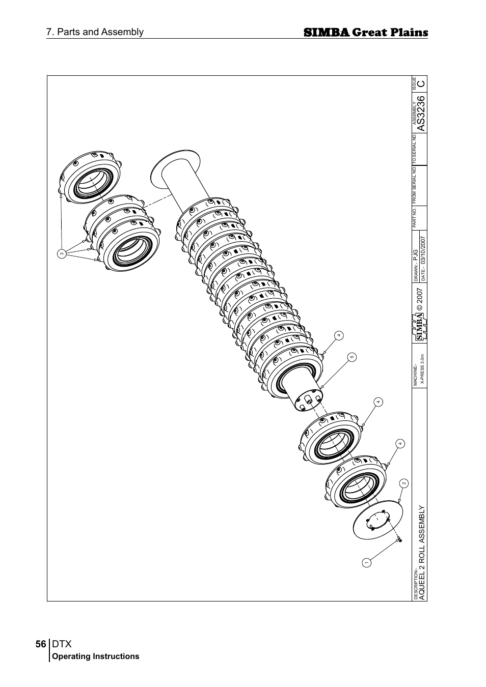 56 7. parts and assembly, Cas 32 36, Operating instructions | Si m b a | Great Plains P18028E Operator Manual User Manual | Page 56 / 88