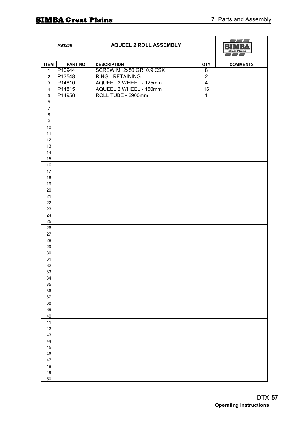 57 dtx, Parts and assembly | Great Plains P18028E Operator Manual User Manual | Page 57 / 88