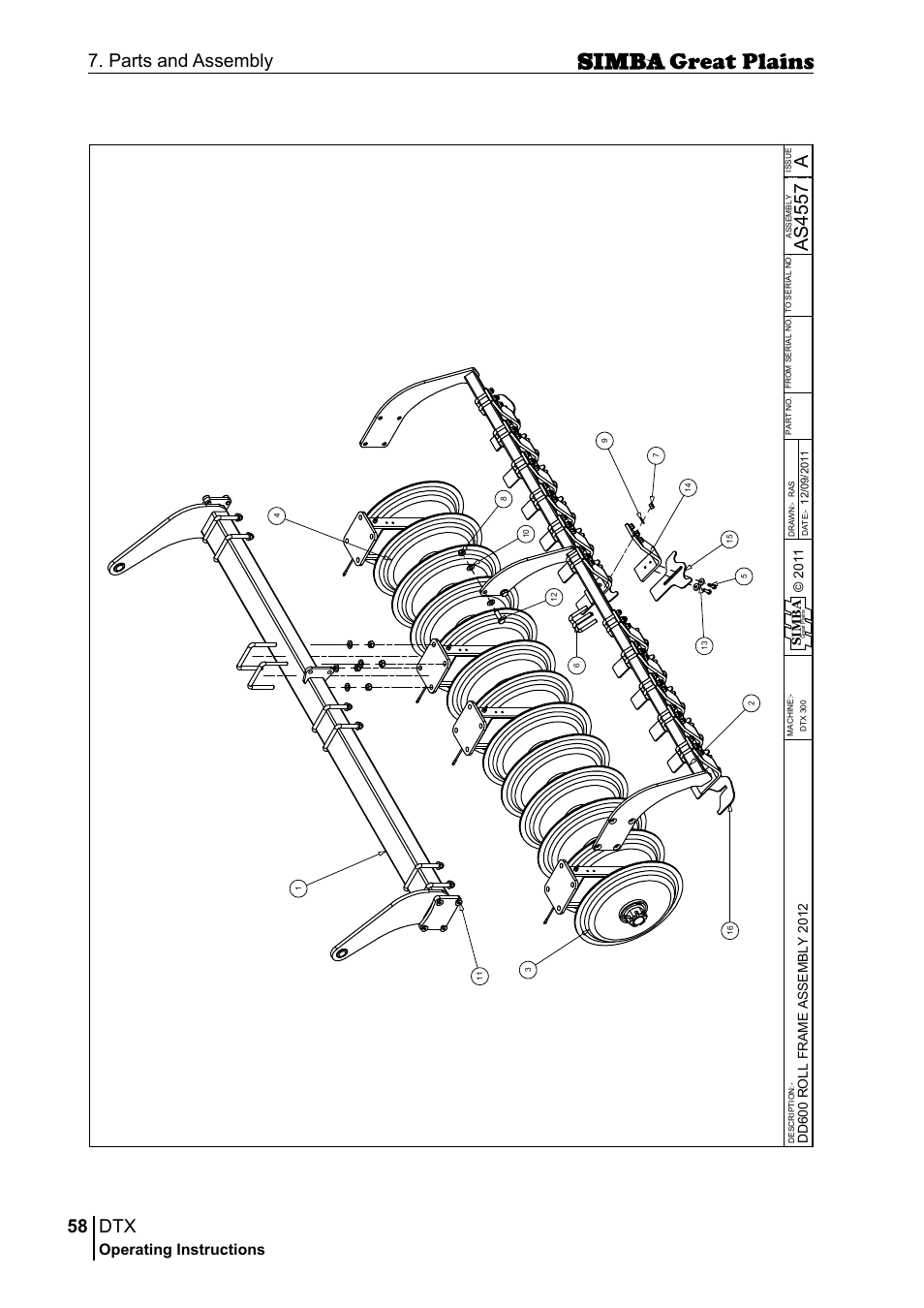 58 7. parts and assembly, Aas 45 57, Operating instructions | Si m b a | Great Plains P18028E Operator Manual User Manual | Page 58 / 88
