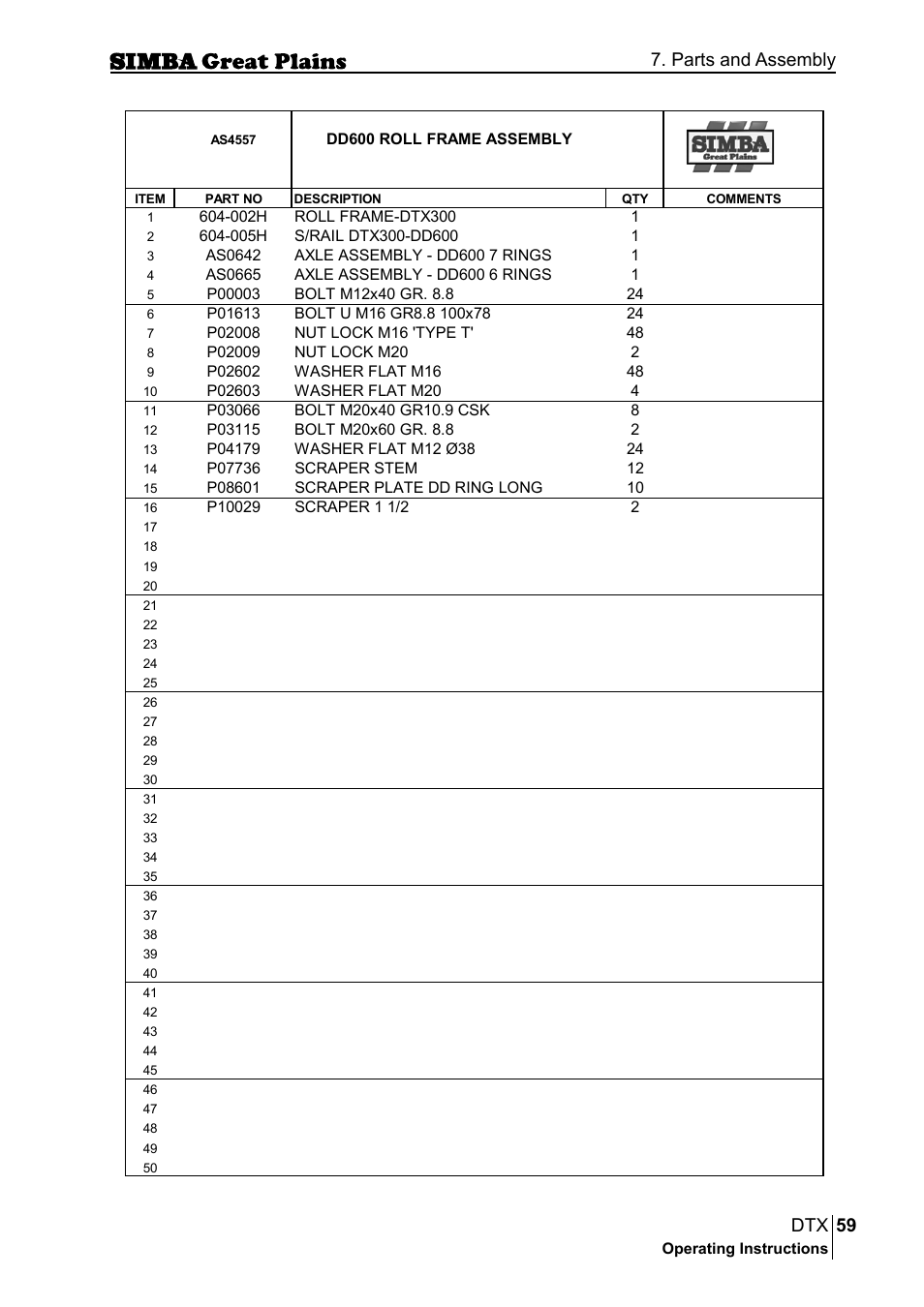 59 dtx, Parts and assembly | Great Plains P18028E Operator Manual User Manual | Page 59 / 88