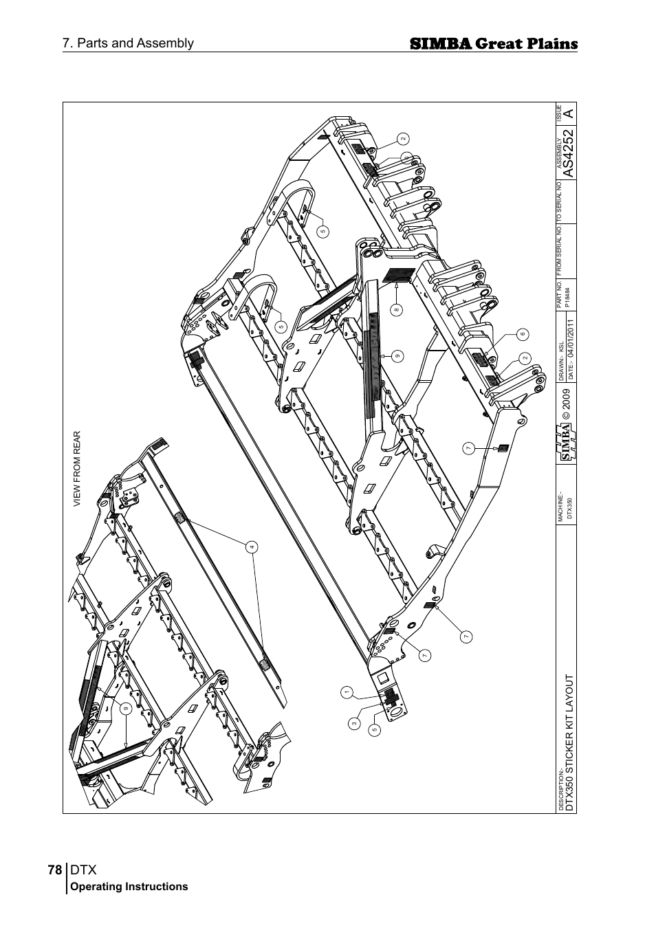 78 7. parts and assembly, Aas 42 52, Operating instructions | Si m b a, Dtx 35 0 s ti c ke r k it l ay o u t | Great Plains P18028E Operator Manual User Manual | Page 78 / 88