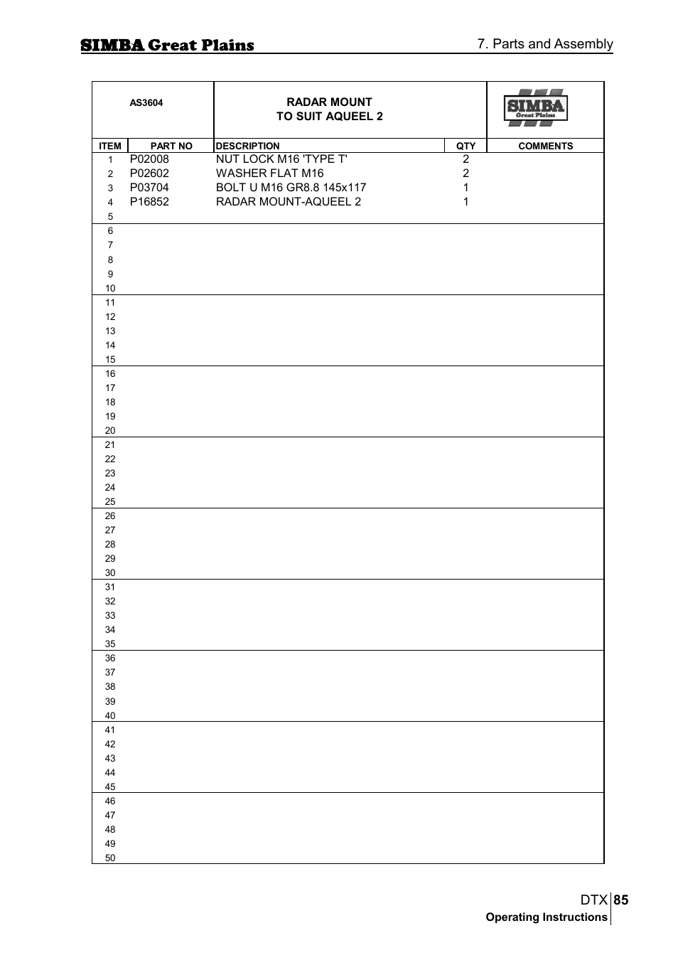 85 dtx, Parts and assembly | Great Plains P18028E Operator Manual User Manual | Page 85 / 88