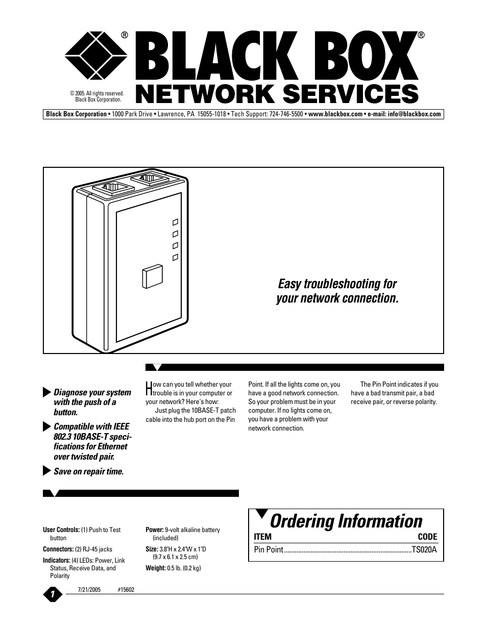 Black Box TS020A User Manual | 1 page