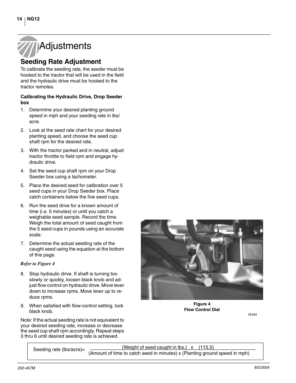 Adjustments, Seeding rate adjustment, Calibrating the hydraulic drive | Great Plains NG12 Operator Manual User Manual | Page 16 / 30