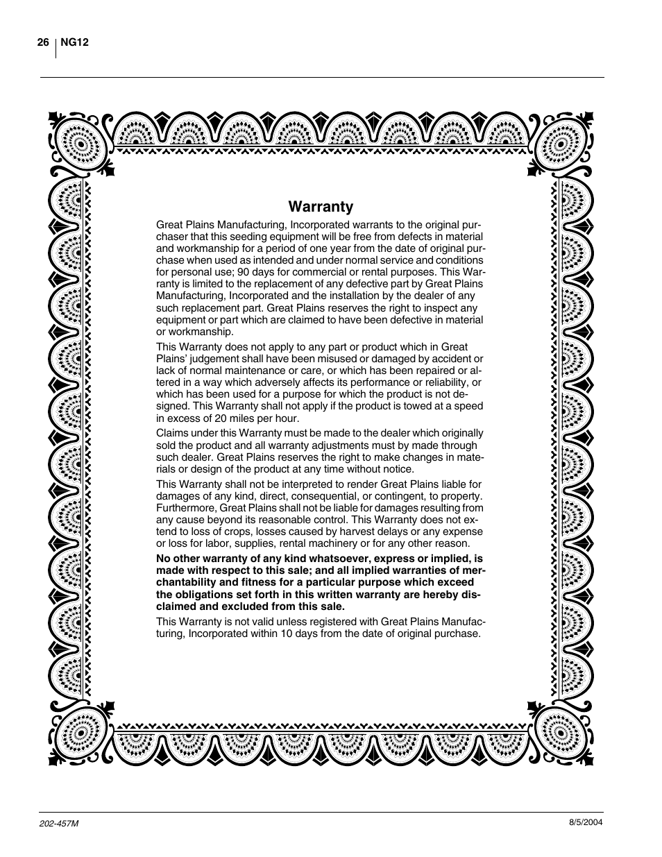 Warranty | Great Plains NG12 Operator Manual User Manual | Page 28 / 30