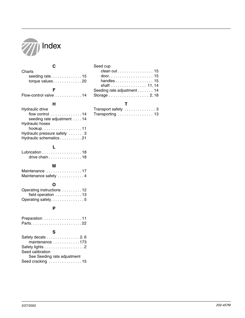Index | Great Plains NG12 Operator Manual User Manual | Page 29 / 30
