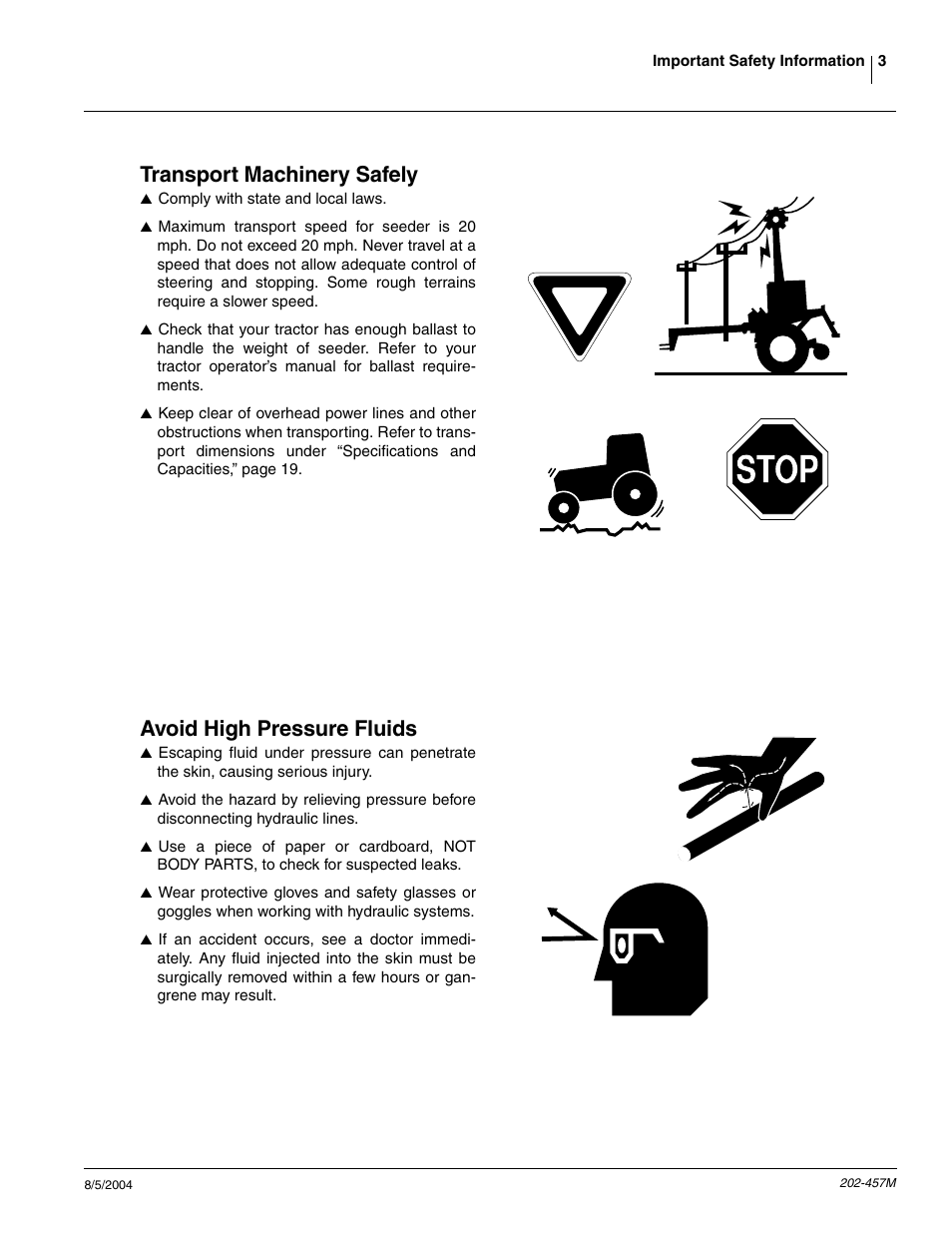 Transport machinery safely, Avoid high pressure fluids | Great Plains NG12 Operator Manual User Manual | Page 5 / 30