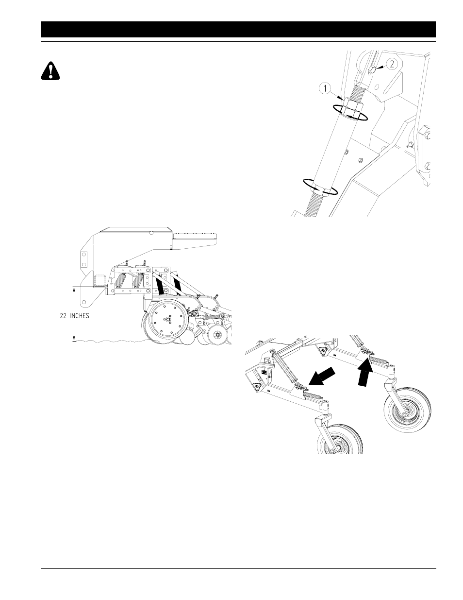 Bleeding the lift assist hydraulics leveling drill, Warning, Bleeding the lift assist hydraulics | Leveling drill | Great Plains 2515 Operator Manual User Manual | Page 13 / 38