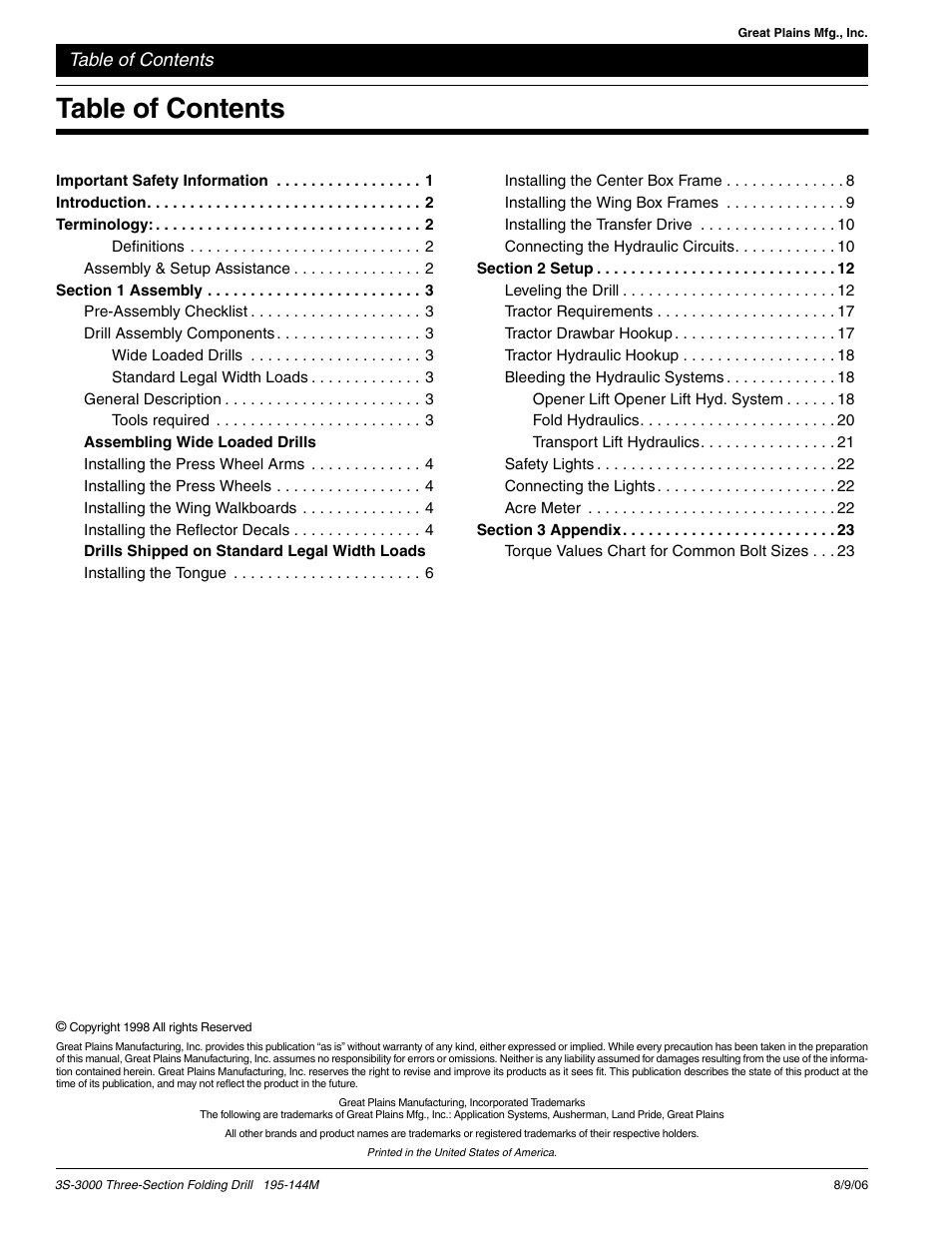 Great Plains 3S-3000F Predelivery Manual User Manual | Page 2 / 26