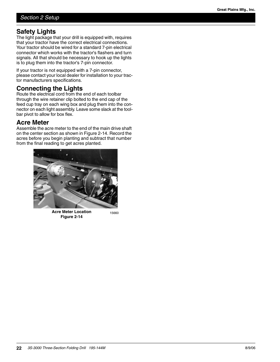 Safety lights, Connecting the lights, Acre meter | Great Plains 3S-3000F Predelivery Manual User Manual | Page 24 / 26