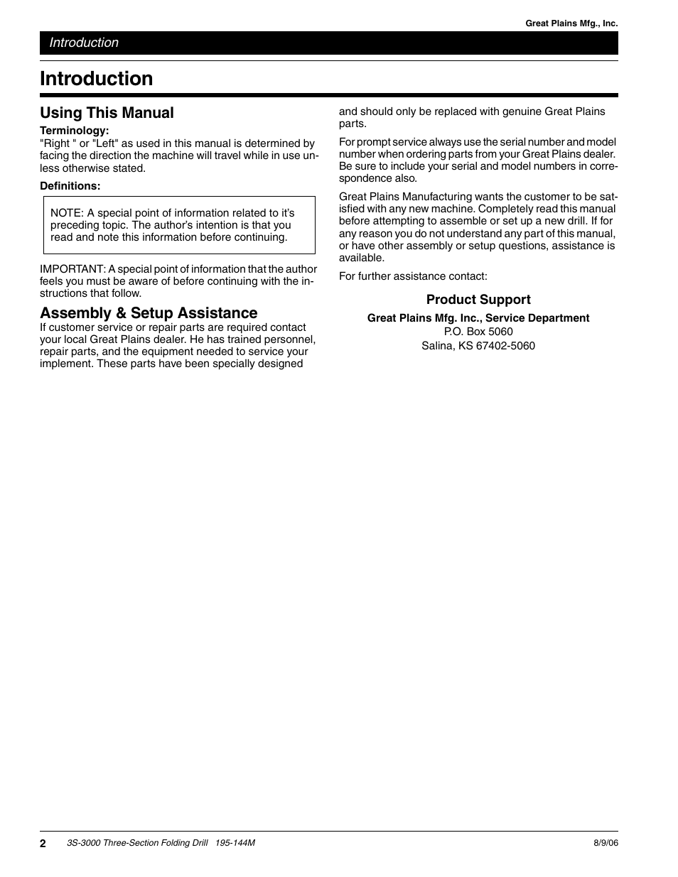 Introduction, Using this manual, Assembly & setup assistance | Great Plains 3S-3000F Predelivery Manual User Manual | Page 4 / 26